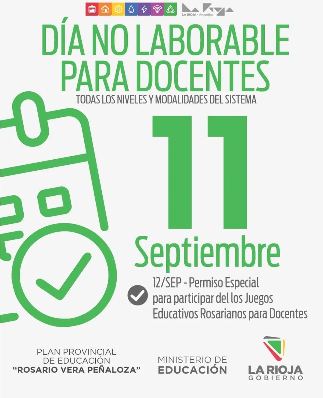 11 de septiembre día no laborable para los docentes de La Rioja - Ministerio de Educación La Rioja