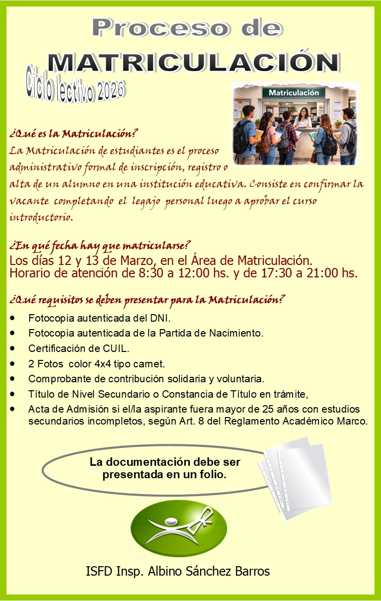 Proceso de Matriculación Ciclo Lectivo 2026