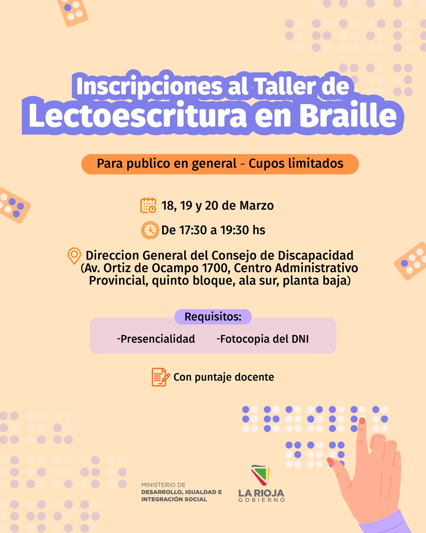 Inscripción al Taller de Lectoescritura en Braille - Consejo Provincial para Personas con Discapacidad