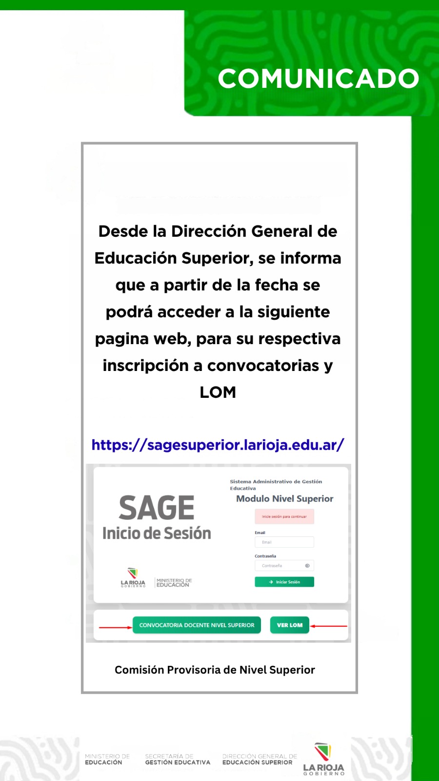 Comunicado de la Dirección General de Educación Superior