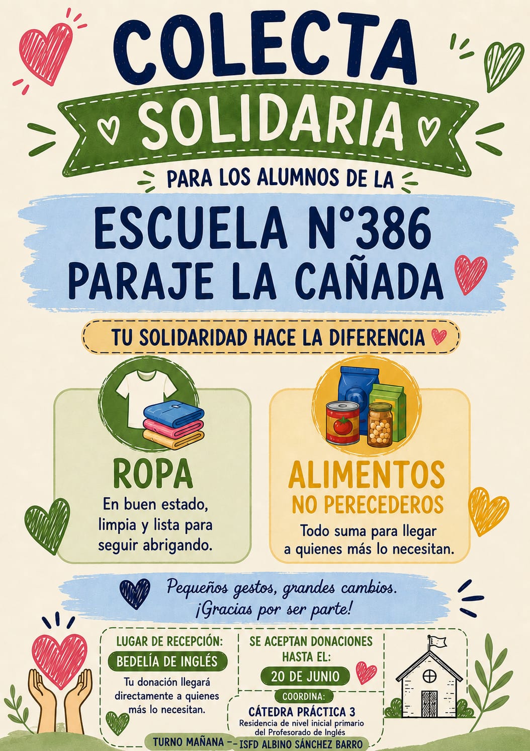 Colecta Solidaria destinada a la Escuela N° 386 de La Cañada 