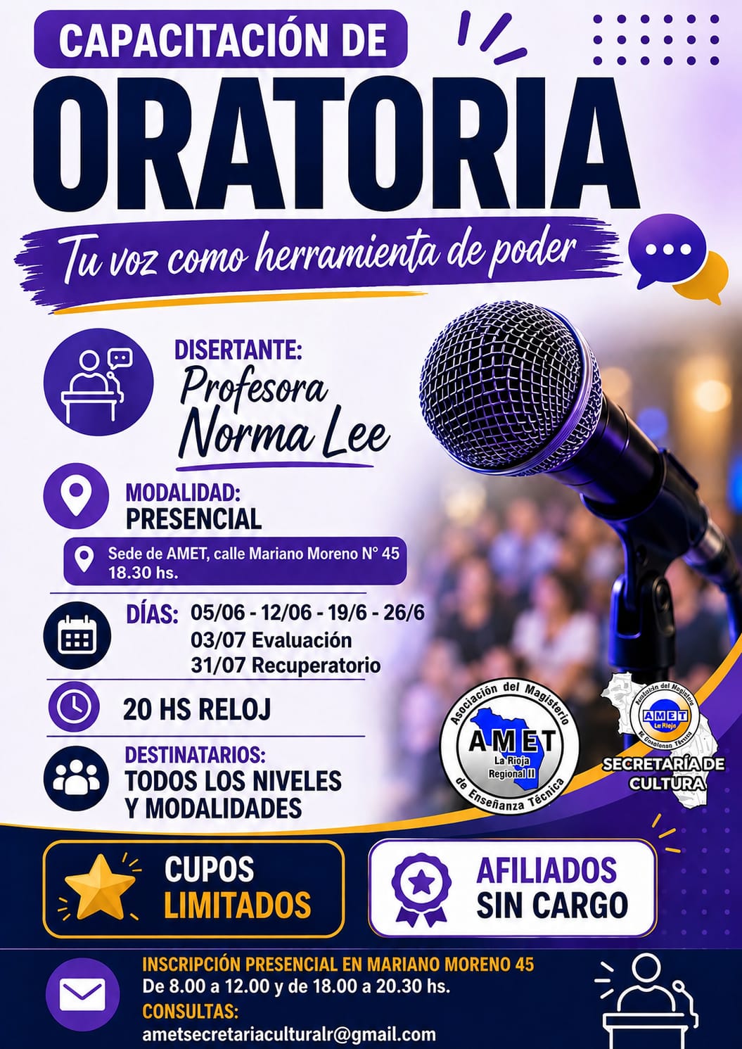 Curso de Oratoria presencial de 20 horas reloj - Destinatarios: todos los niveles y modalidades