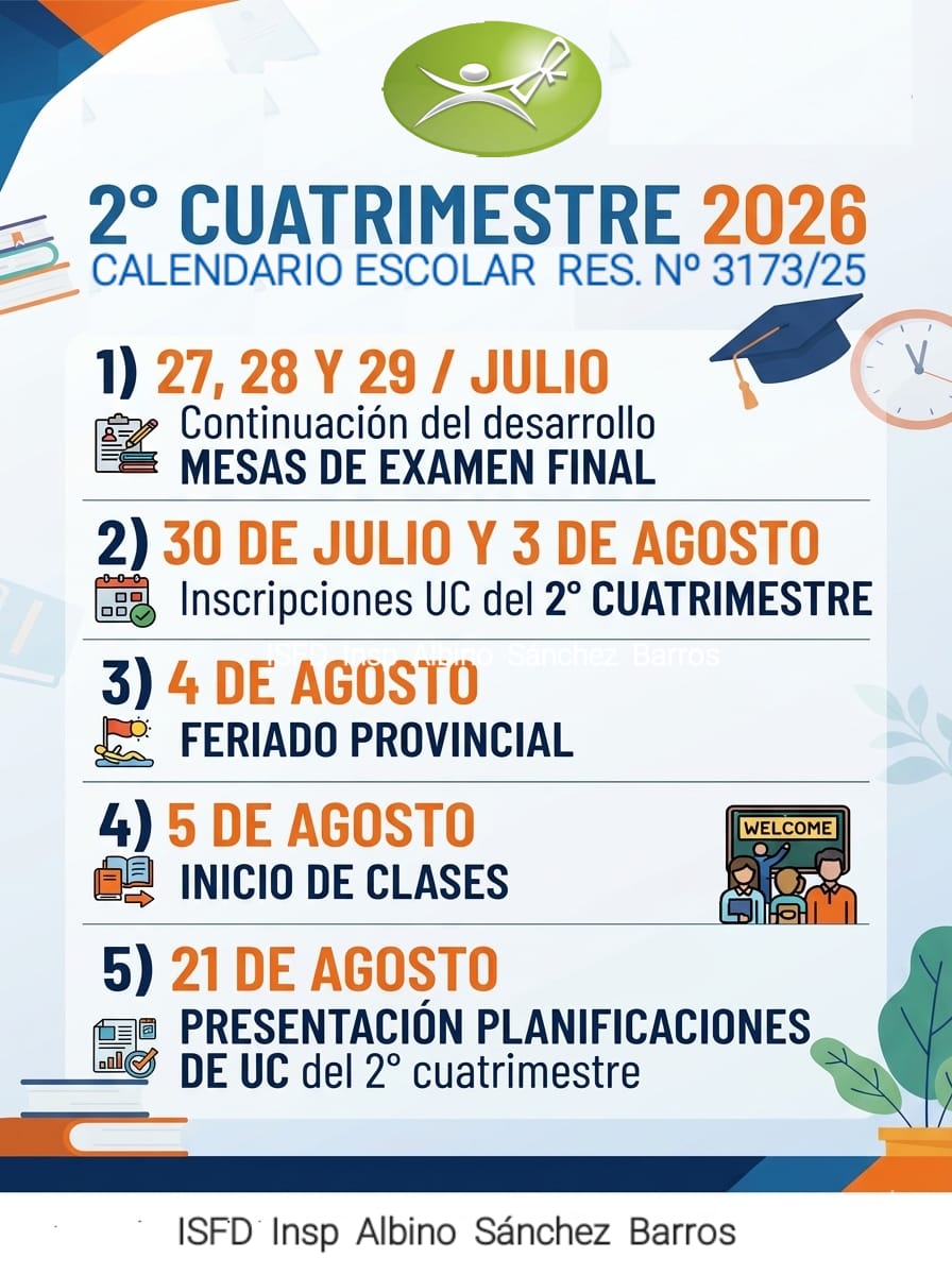 Calendario Escolar 2º Cuatrimestre 2026