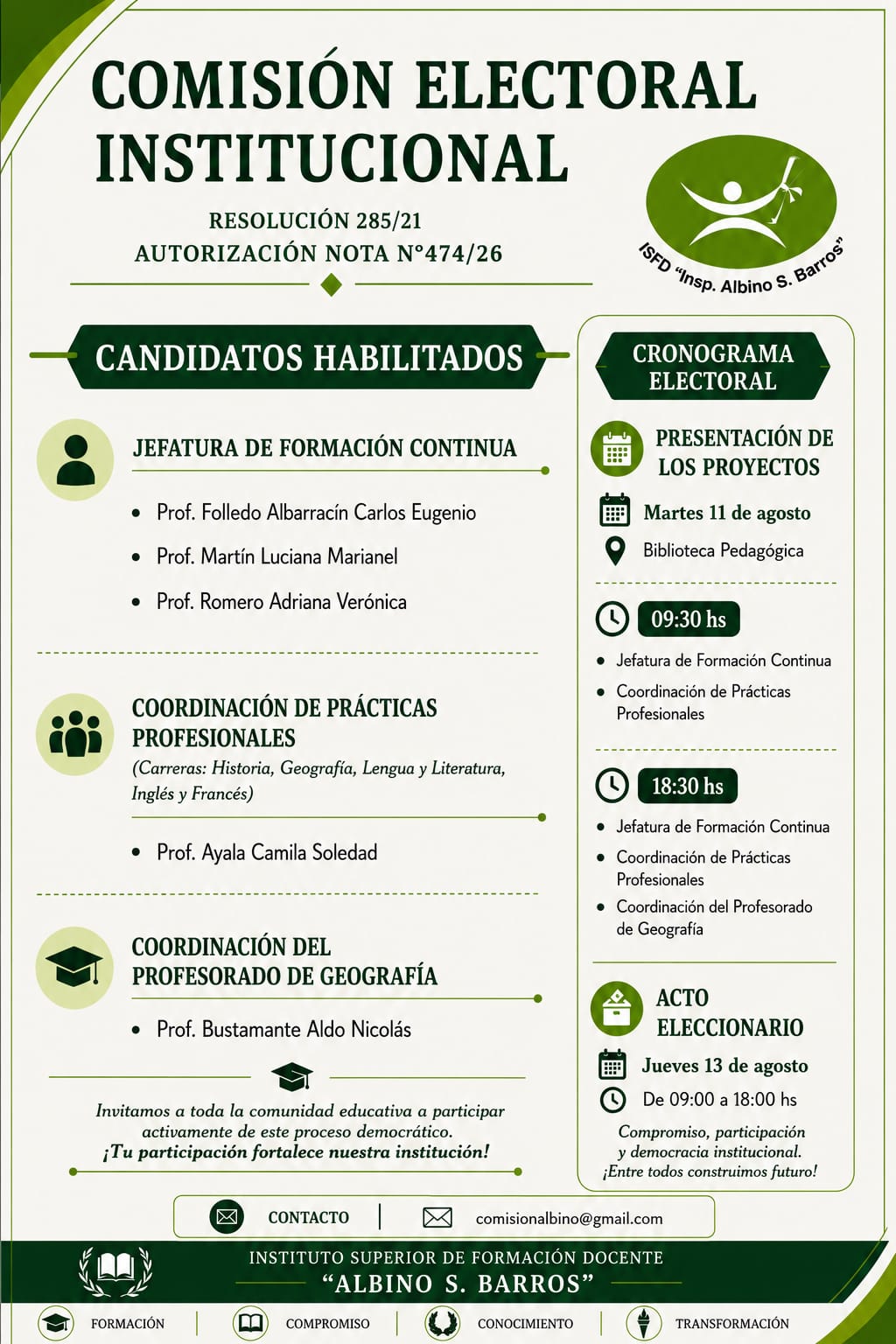Elecciones Institucionales 2026: candidatos  y cronograma del proceso electoral