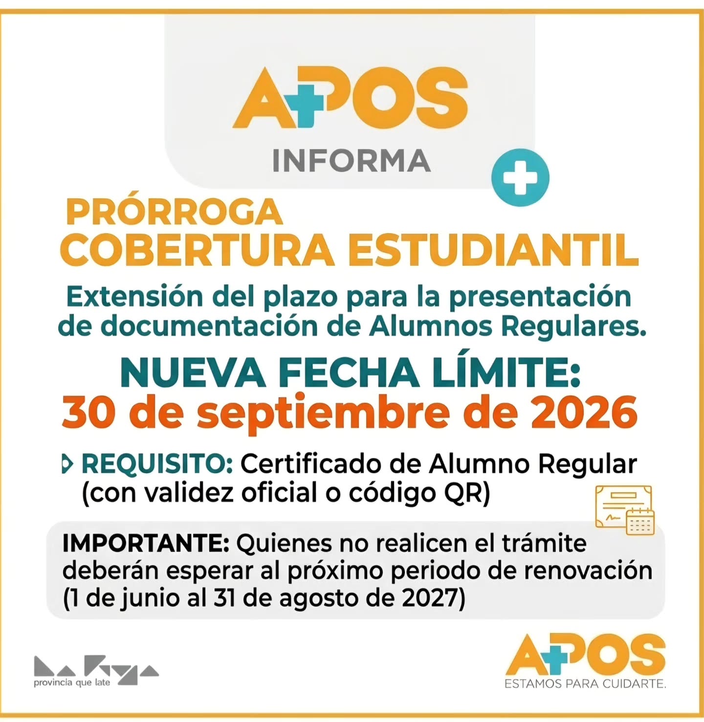  ATENCIÓN ESTUDIANTES! Prórroga para actualizar tu condición de afiliado/a 