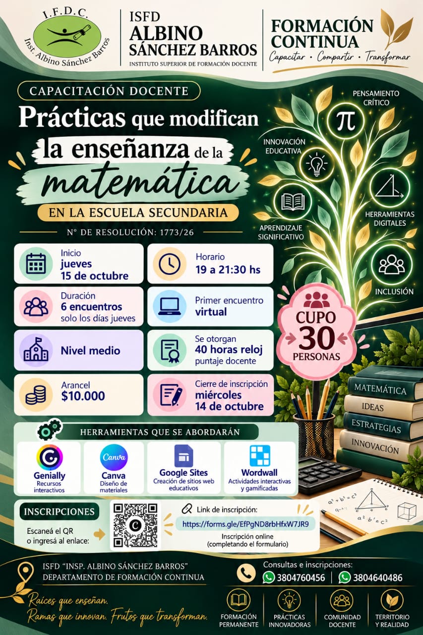 Formación Continua: Innovación educativa y herramientas digitales para la clase de matemática