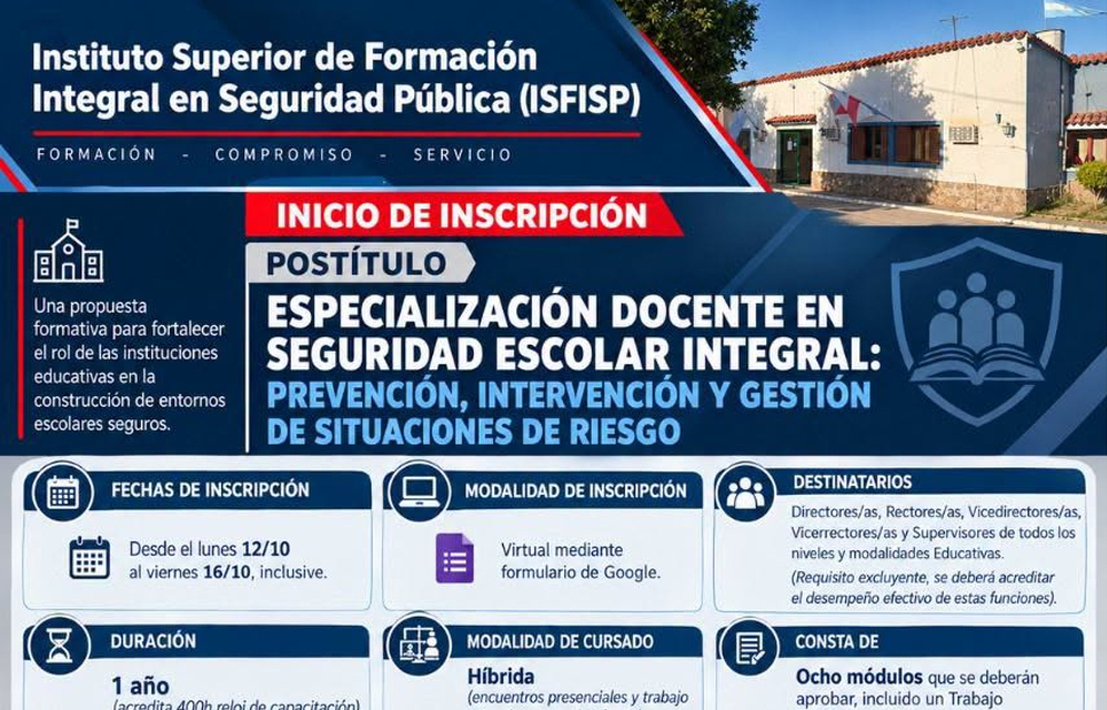 Especialización Docente en Seguridad Escolar Integral - Publicación de ISFISP 
