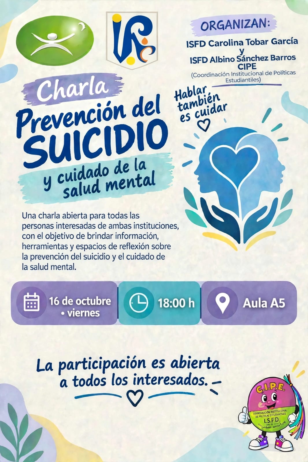 Salud Mental: Este viernes se realizará una charla abierta sobre prevención del suicidio en el Aula A5