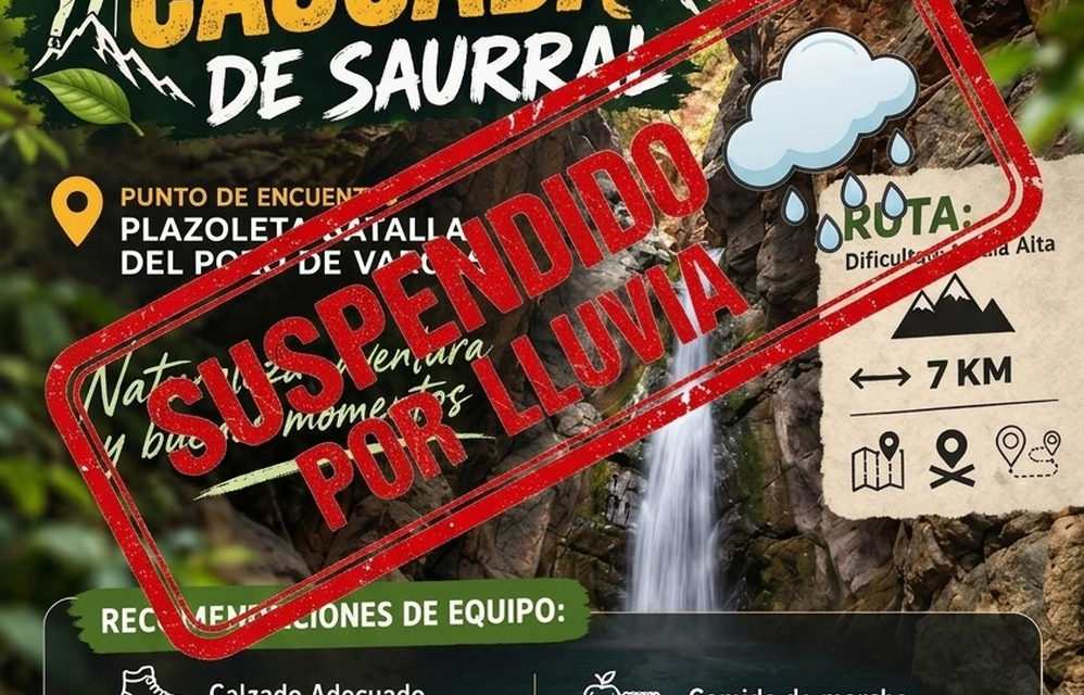 Suspendido por lluvia - Excursión a la Cascada de Saurral